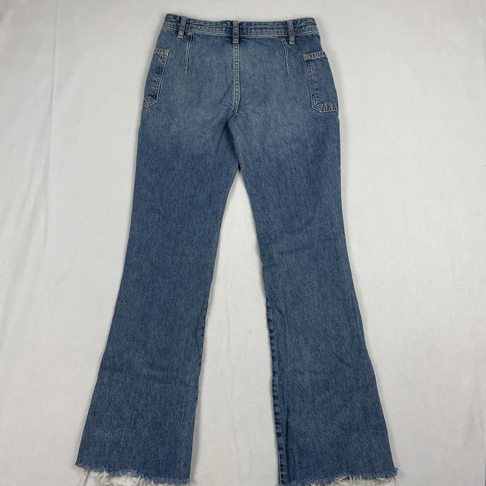 We the Free Free People Jeans Womens Size 24 Izzy Low Rise Flare Blue Raw Hem‎